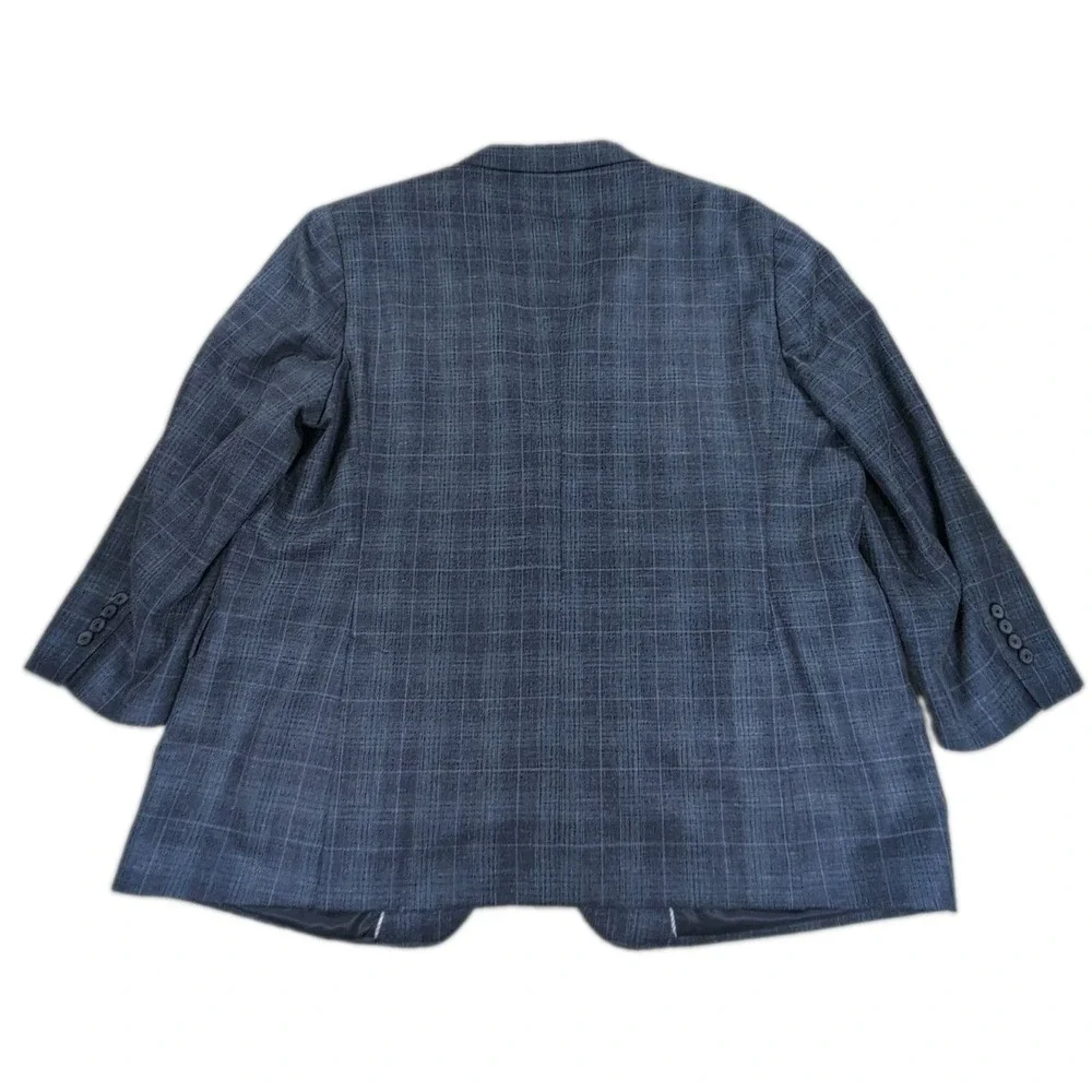 Joseph Abboud Heritage Sport Coat Mens 54R Navy Windowpane Wool Silk Linen
